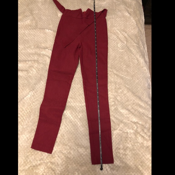 Burgundy Wine High Waist Paperbag Bow Tie Pants - Picture 9 of 11